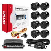 Kit assistenza al parcheggio con 8 sensori neri e buzzer