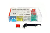 Scatola con 80 fusibili standard per auto in misure assortite