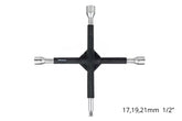 Chiave a croce con bracci rivestiti in gomma e misure 17, 19, 21 mm e 1/2 pollice