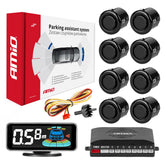 Sistema di assistenza al parcheggio con 8 sensori neri da 18 mm e display LED