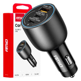 Caricatore da auto con due porte USB-C e una porta USB-A