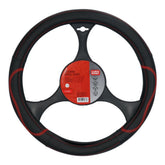 Rivestimento volante Carpoint in pelle PU, nero con dettagli rossi, 37-39 cm
