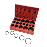O-ring sæt 419 dele i en rød plastboks med organiserede O-ringe i forskellige størrelser.