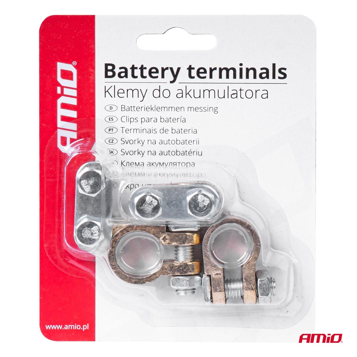 Polo positivo e polo negativo in ottone per batteria auto.