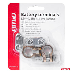 Polo positivo e polo negativo in ottone per batteria auto.