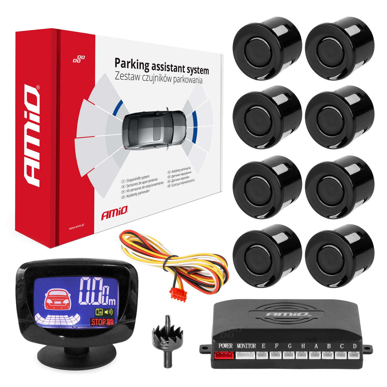 Assistente di parcheggio LED-GRAF con 8 sensori neri