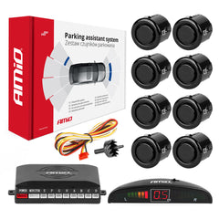Sistema di parcheggio con display LED e otto sensori neri da 18 mm