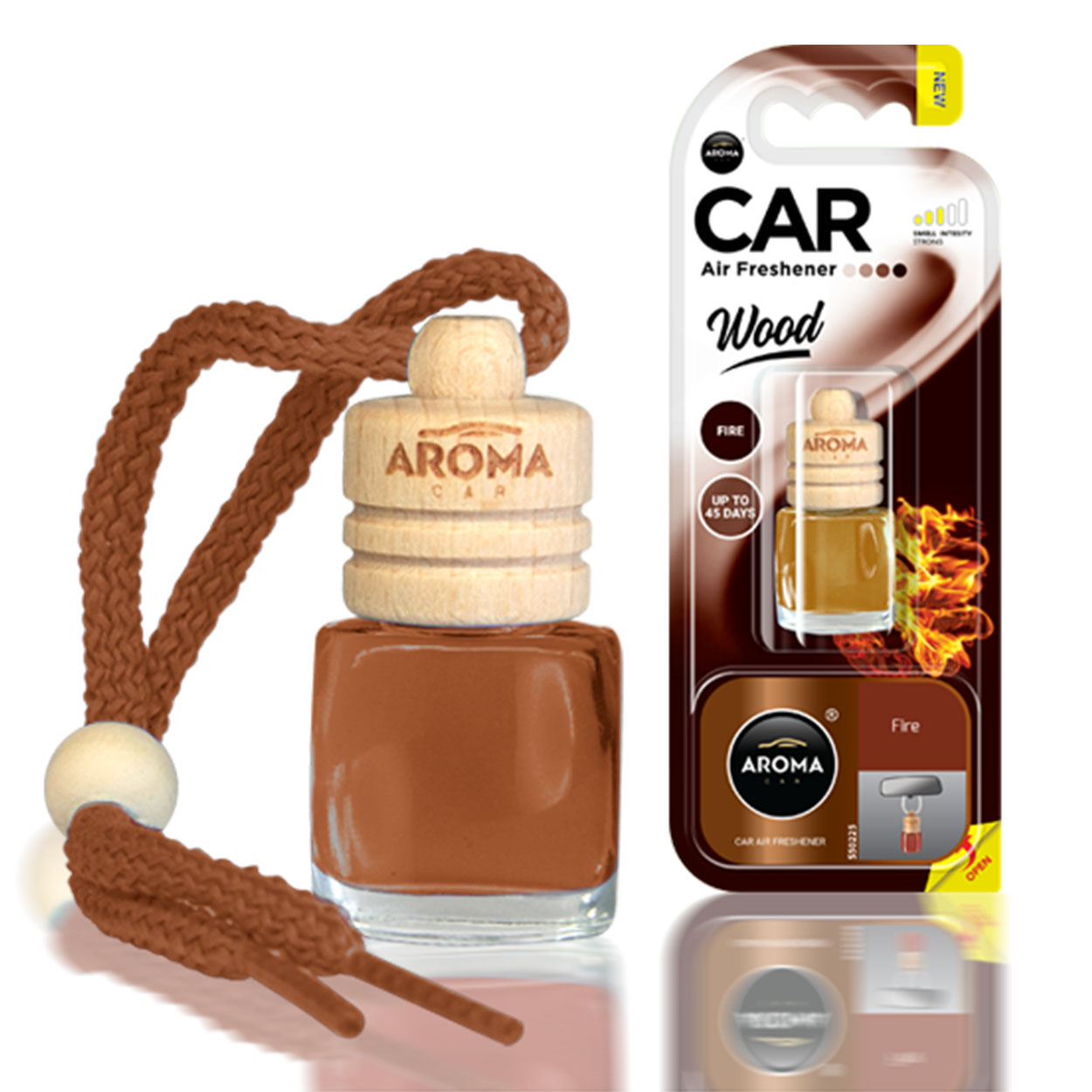 Profumatore per auto Aroma Wood Fire con flacone in vetro e tappo in legno