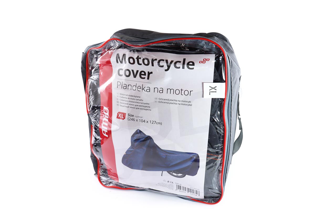 XL-motorcykelovertræk set fra en anden vinkel