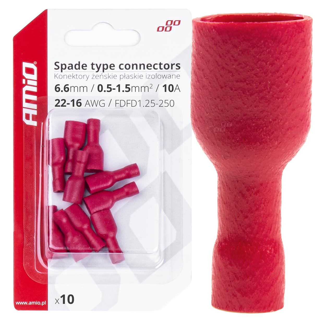 Røde isolerede hun-spadestik med 6,6 mm bredde