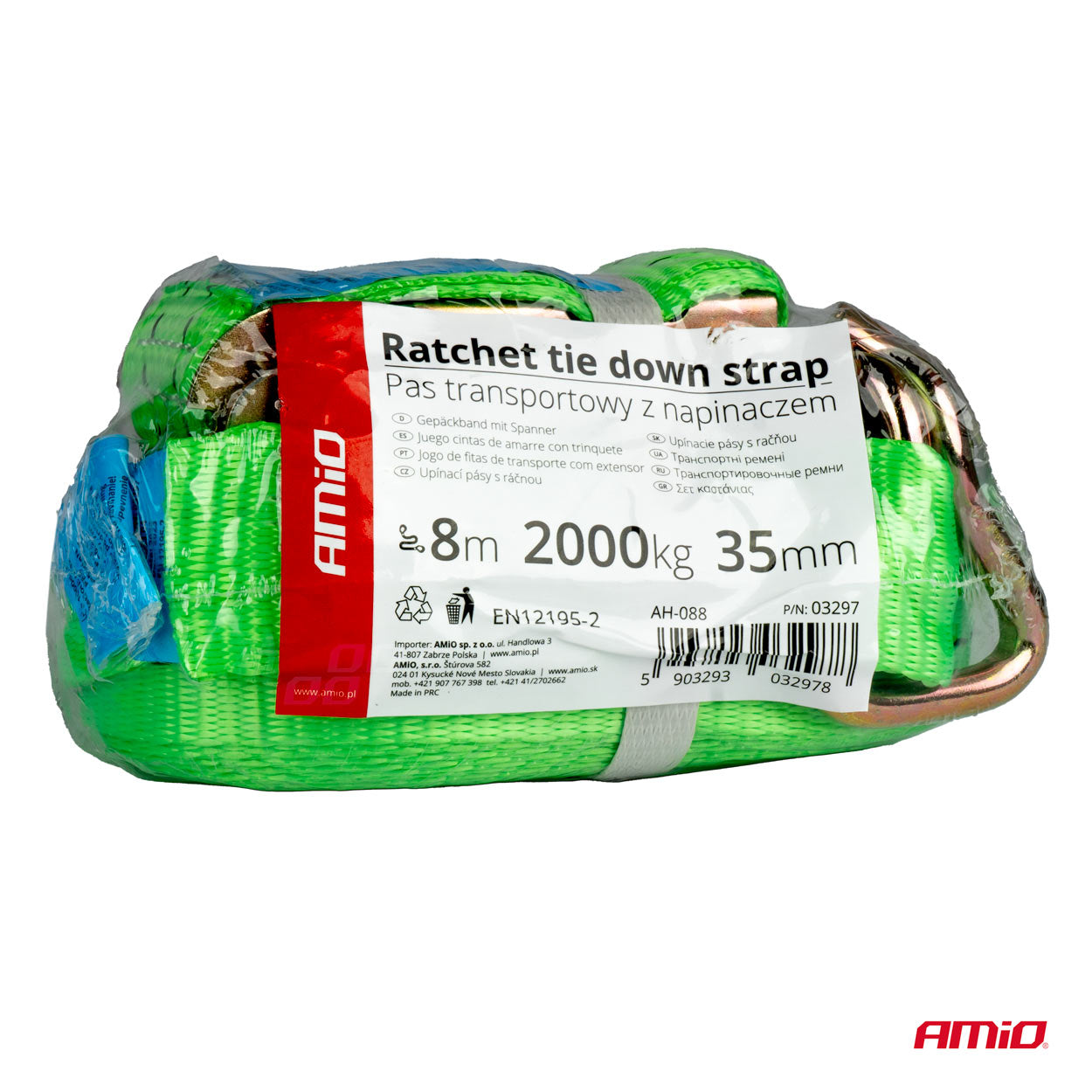 Spændestrop med skralde, 2000 kg, 38 mm og 8 m
