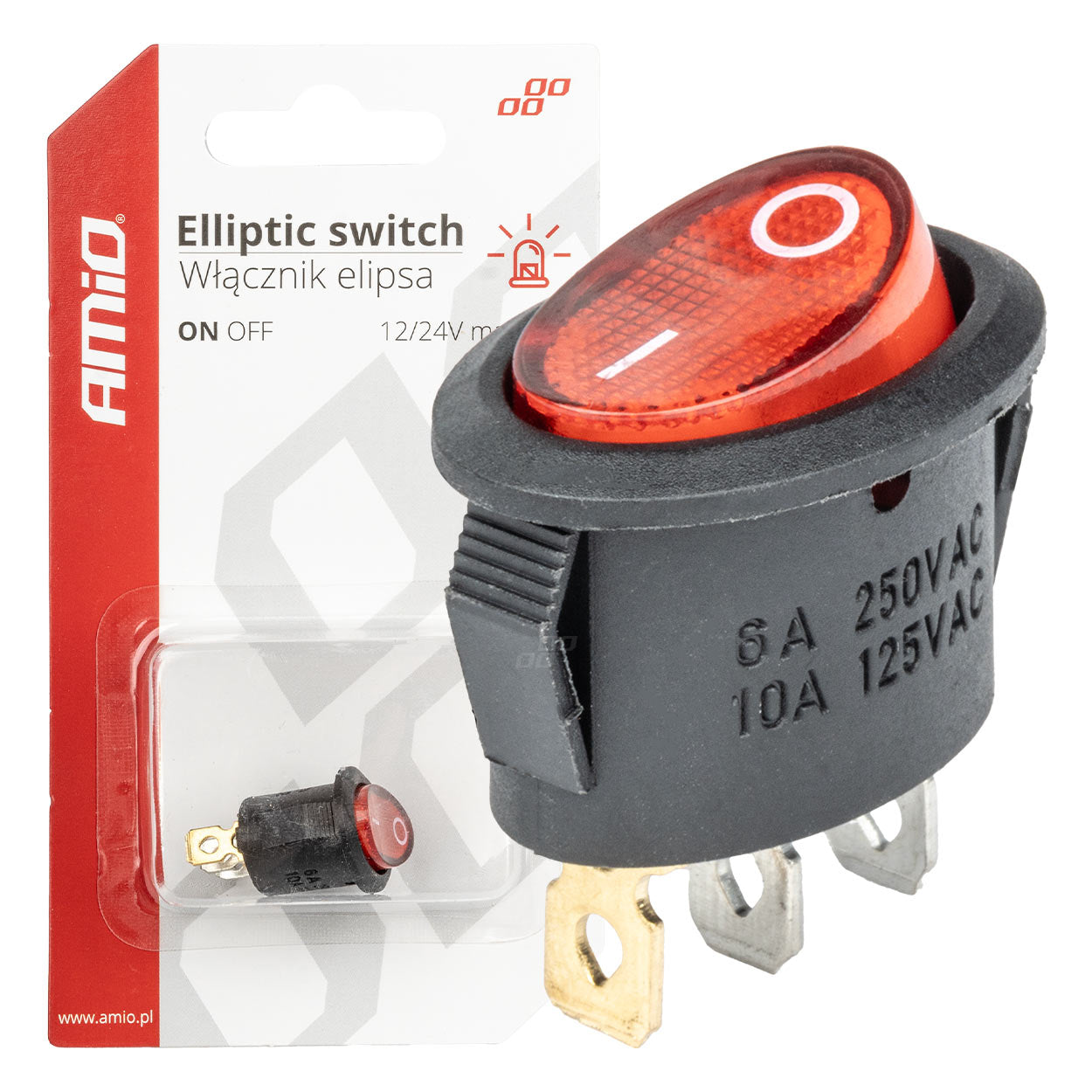 Elliptisk kontakt til 12 V/230 V med rødt lys