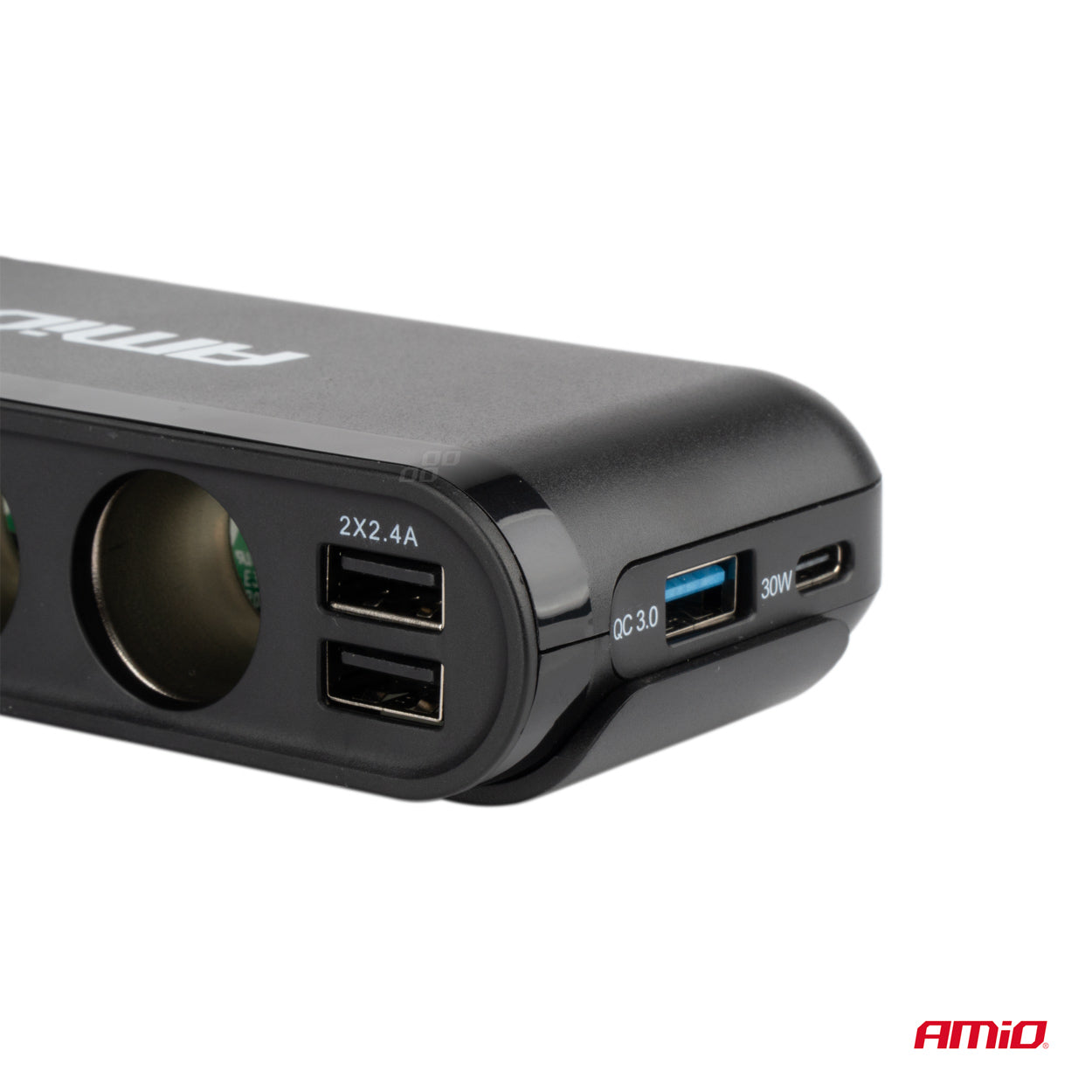 Biladapter med voltmeter, USB-A QC og USB-C PD 30W