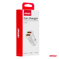 Hvid USB-oplader til bilens 12-24 V cigarettænderstik