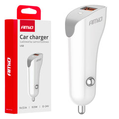 Hvid USB-biloplader med USB-A-port