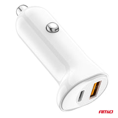 USB-A- og USB-C-billader i hvidt design
