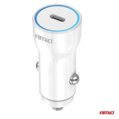 Hvid USB-C-oplader til bilens 12-24 V stik