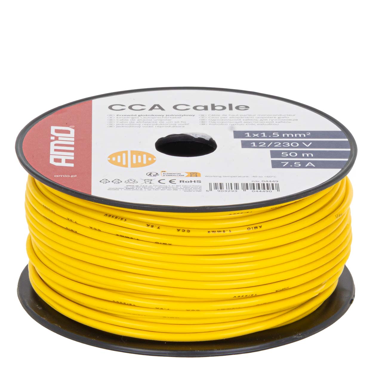 Gult CCA installationskabel på 50 meter rulle