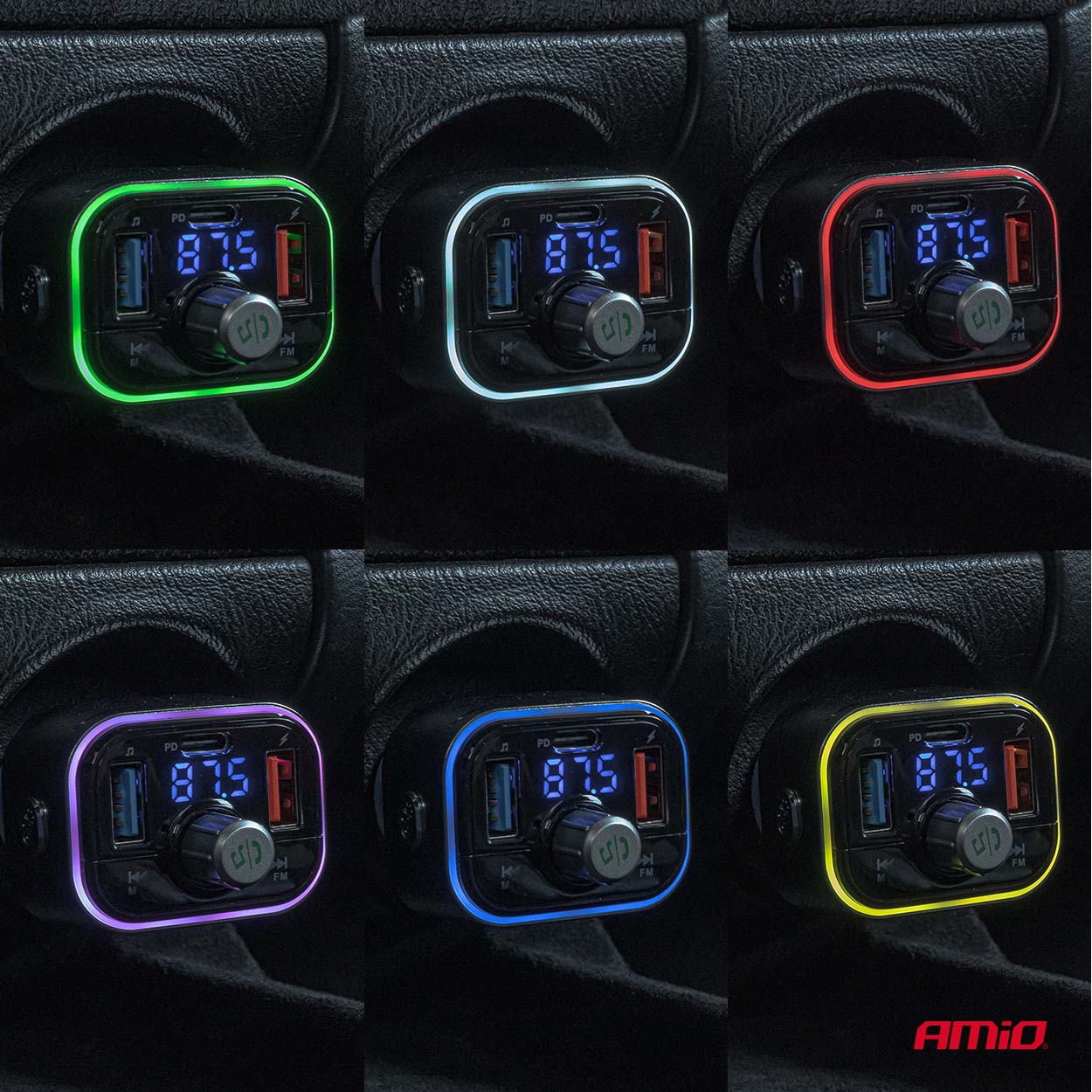 FM-sender med drejeknap og Bluetooth til bilradio