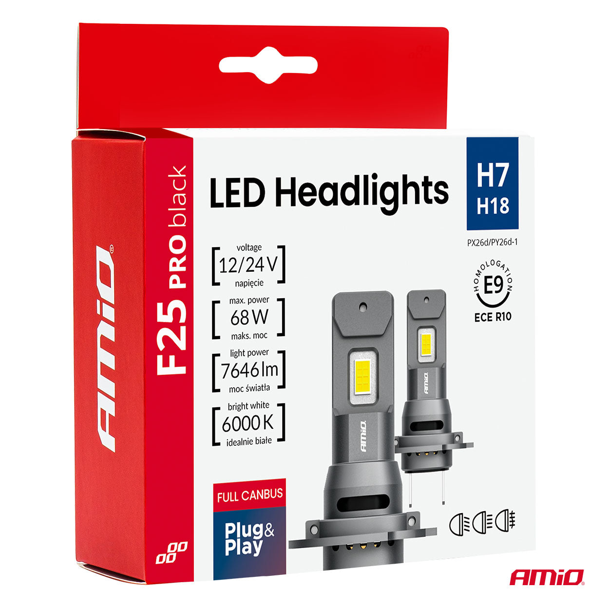 F25 PRO BLACK LED-forlygte til 12 og 24 V