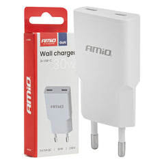 Vægoplader med 30 W GaN og 2 x USB-C