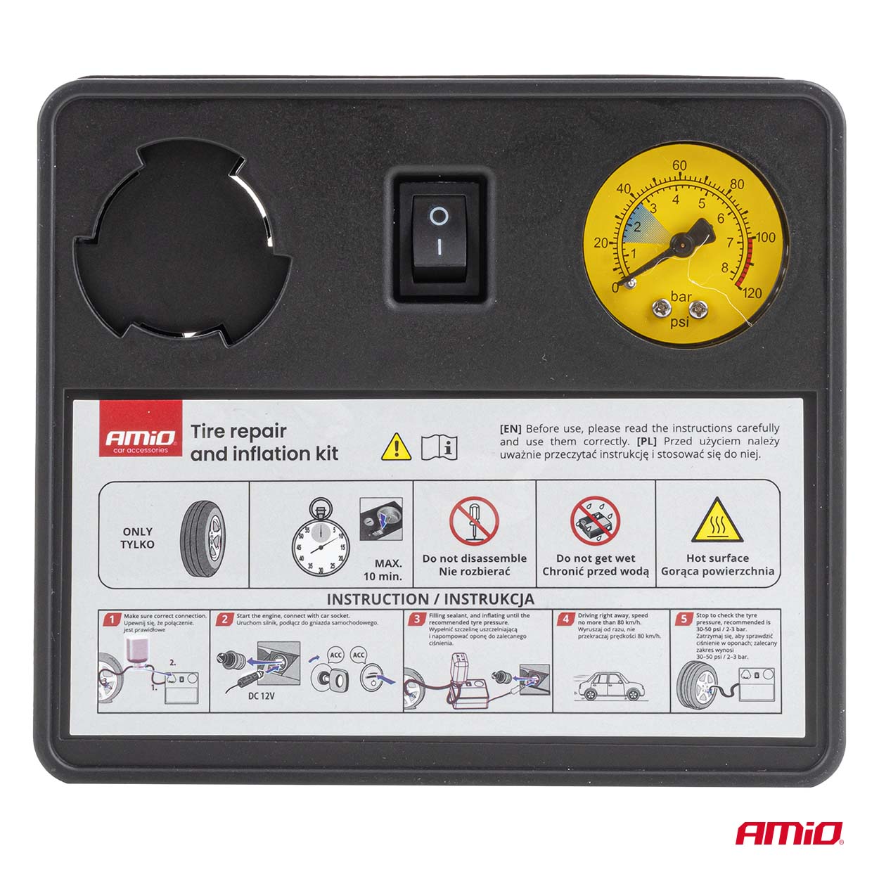 Kit di riparazione pneumatici 12 V con pressione massima di 120 PSI