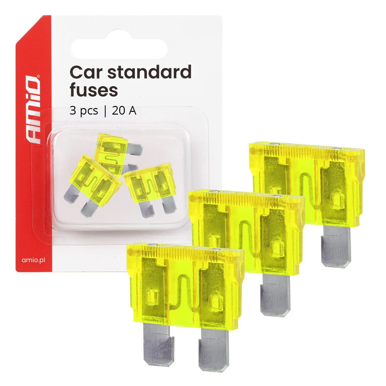 Fusibili auto STANDARD 20A in set da 3 pezzi.