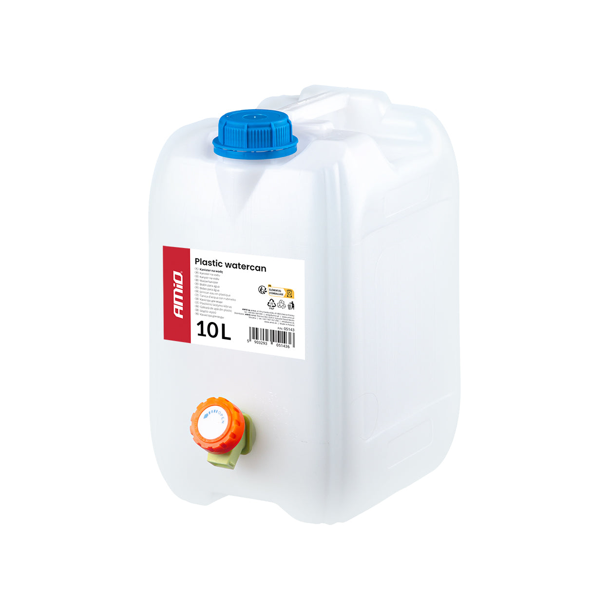 Tanica bianca da 10 litri in plastica HDPE con rubinetto
