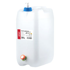 Tanica d’acqua bianca da 30 litri con rubinetto e dispenser per sapone