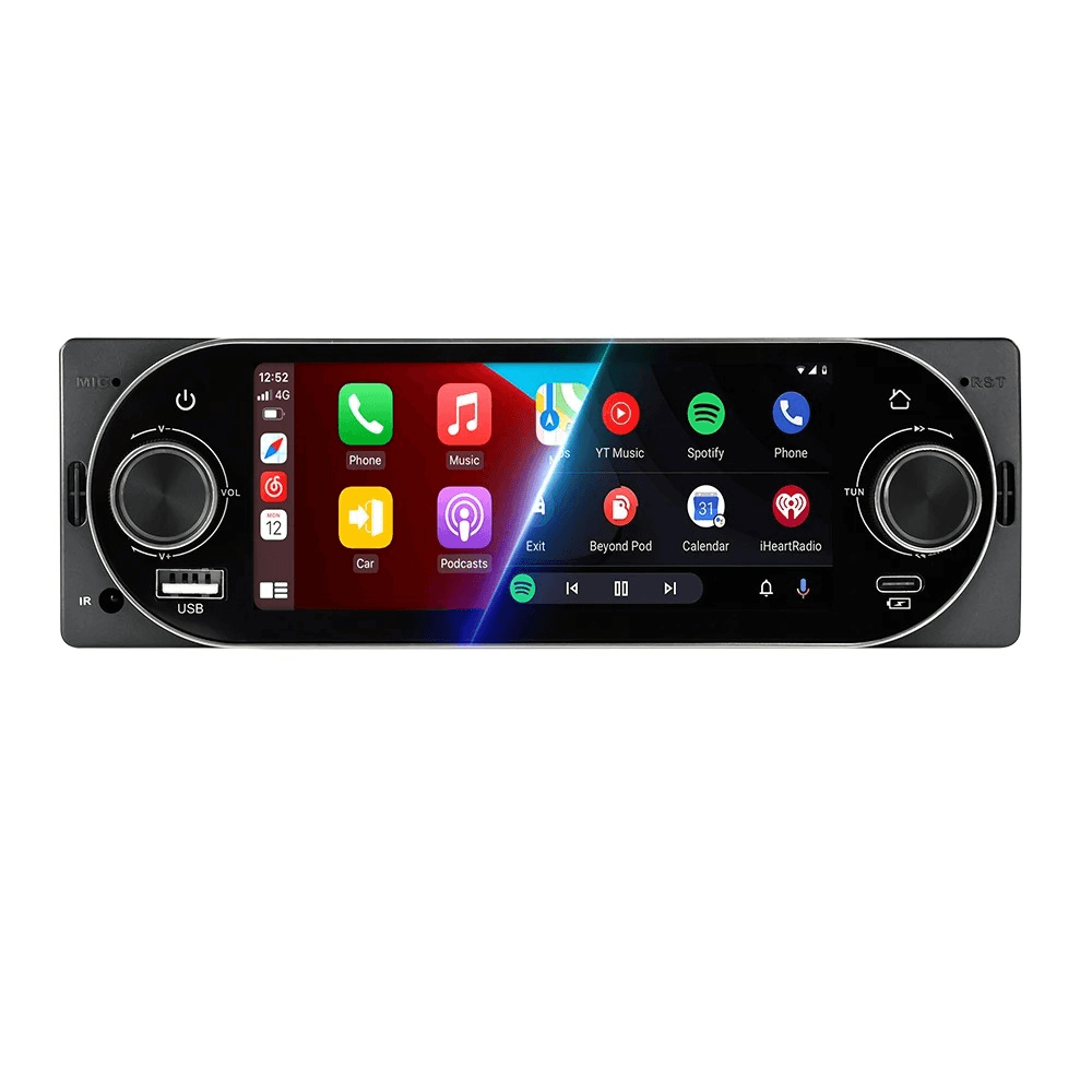 1-DIN 5,2" bilradio med trådløs Apple CarPlay & Android Auto (Type-C, Bluetooth, FM) med touchskærm.