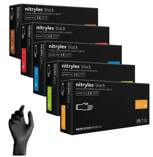 Pudderfri sorte engangshandsker Nitrylex Basic