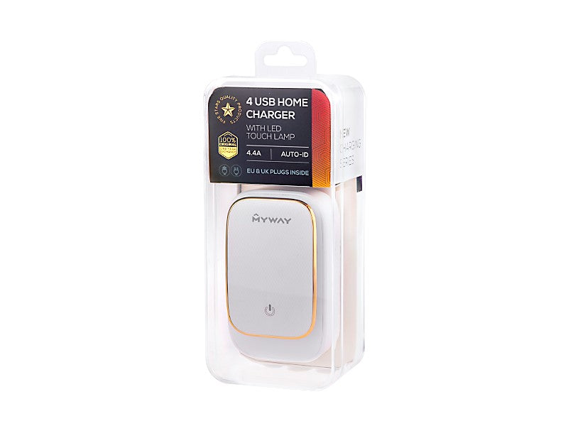 Caricatore da viaggio con 4 USB-A, 4,4A e lampada LED integrata