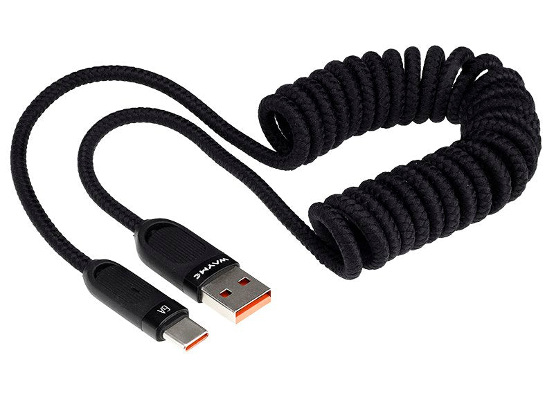 Cavo di ricarica USB-C WAYME nero con design a spirale, 50-180 cm