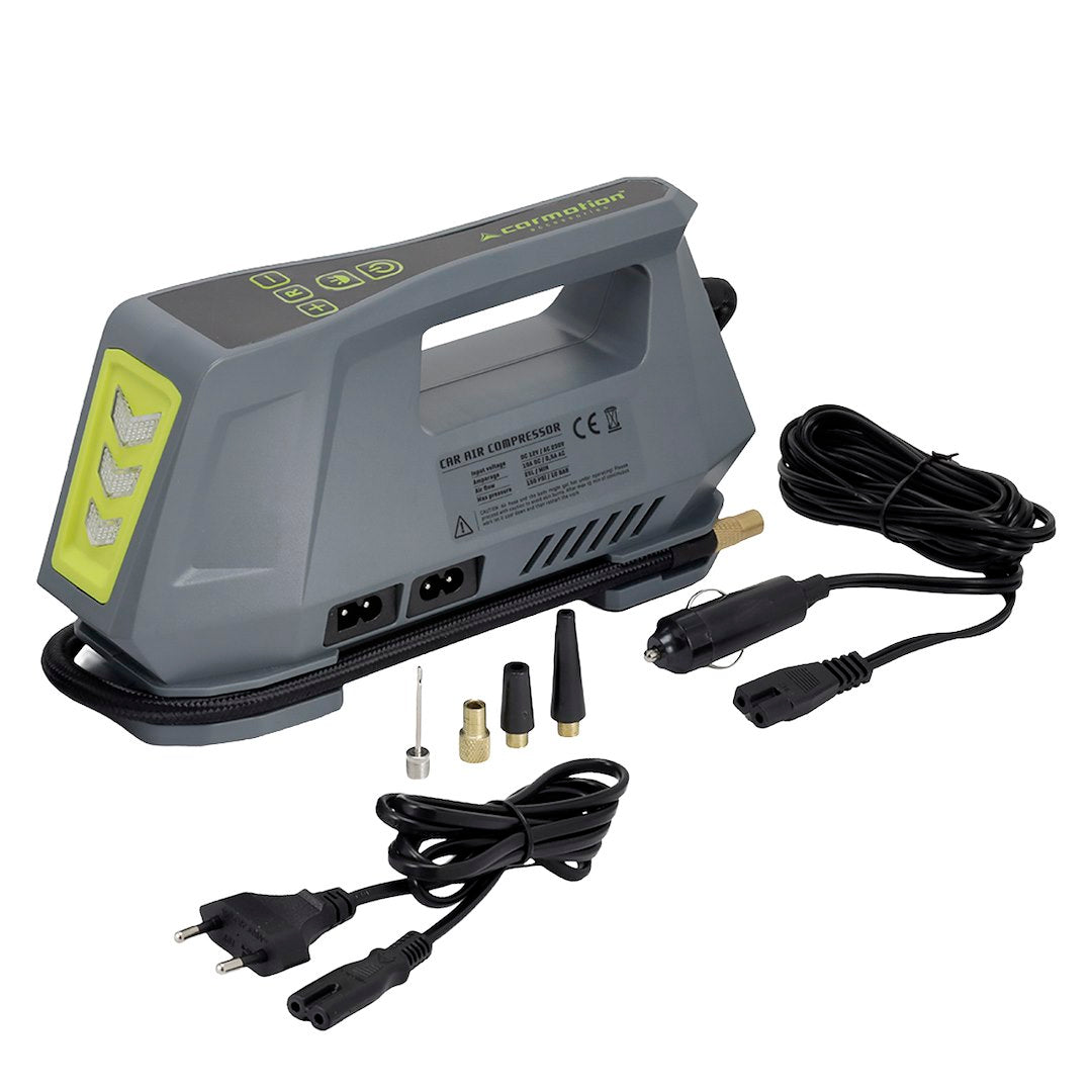 Compressore d’aria 12V e 230V CARMOTION con manometro digitale e LED