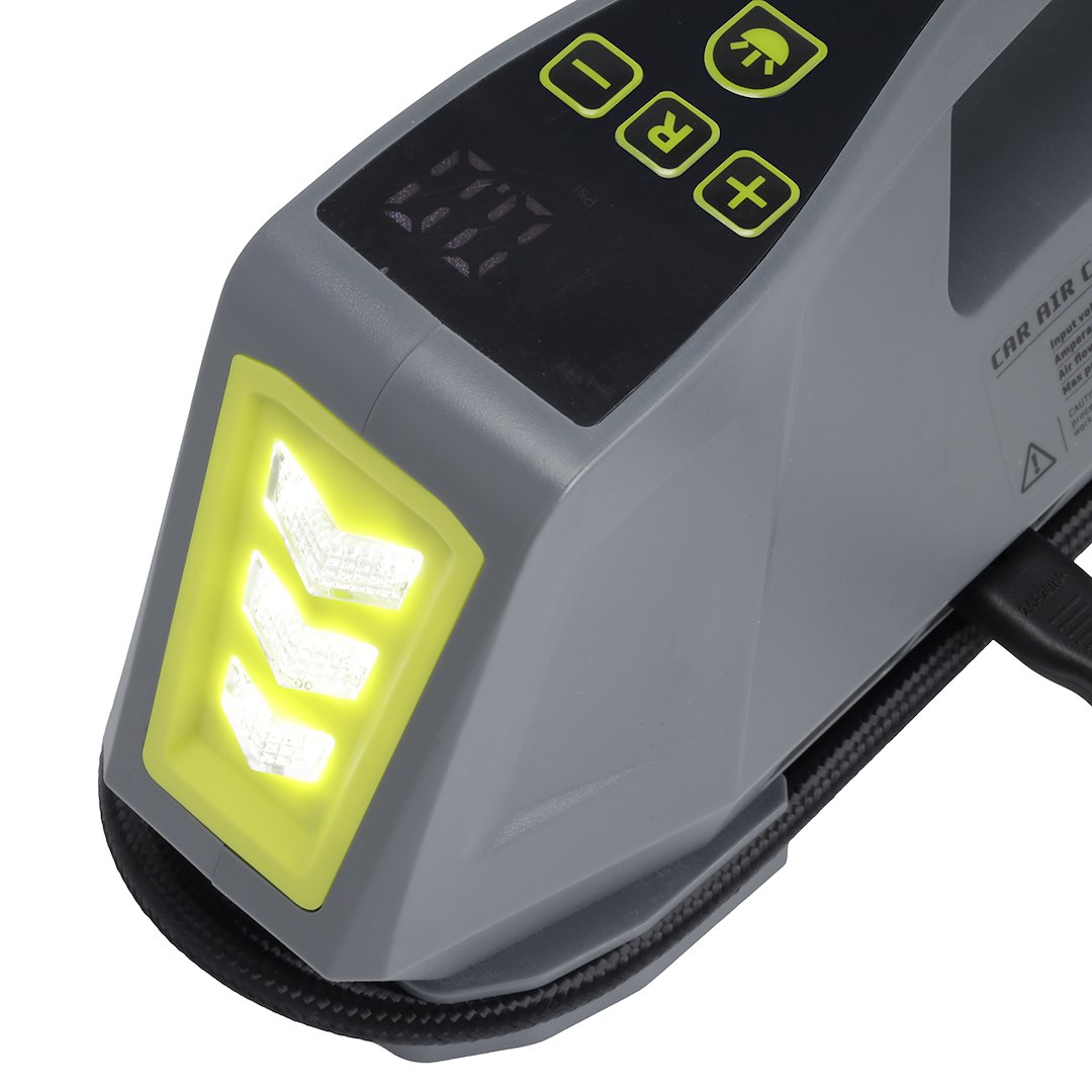 Compressore d’aria compatto 12V e 230V con torcia LED integrata