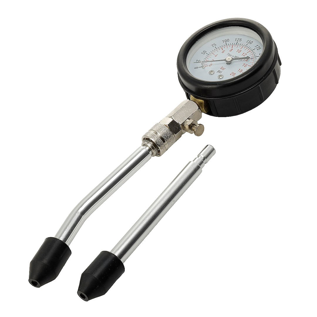 Set con tester di compressione per motori a benzina e diversi adattatori