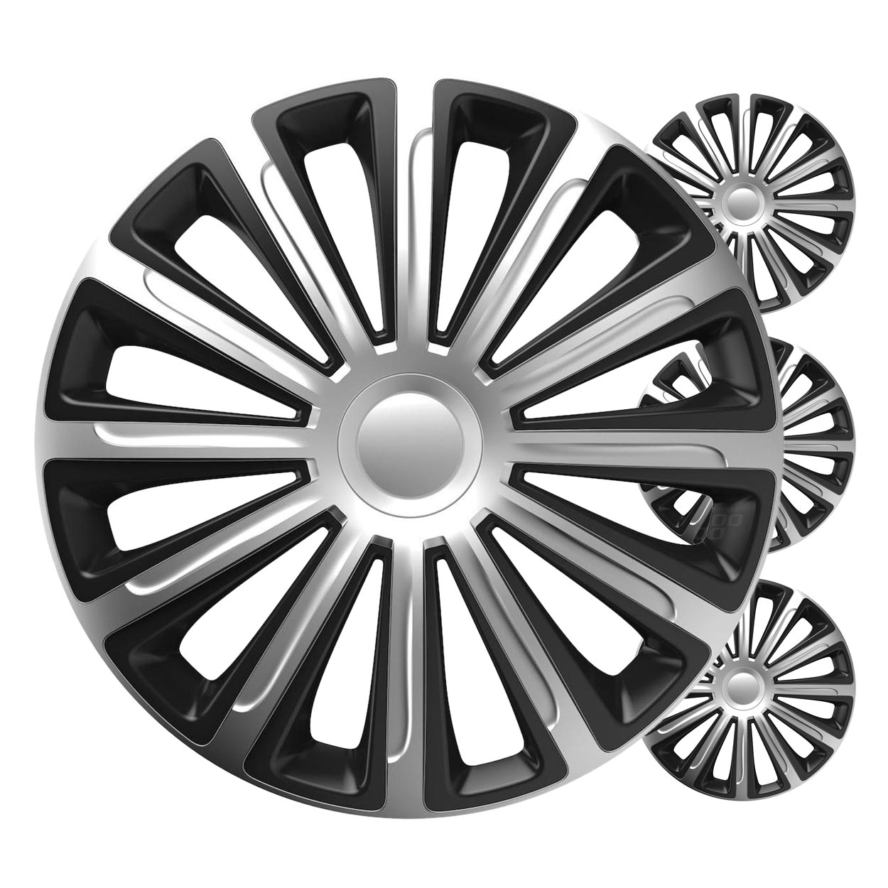 Copricerchi Versaco Trend neri e argento da 15 pollici, set da 4