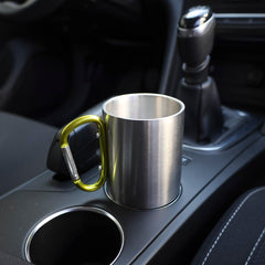 Tazza in acciaio da 300 ml con moschettone nel manico