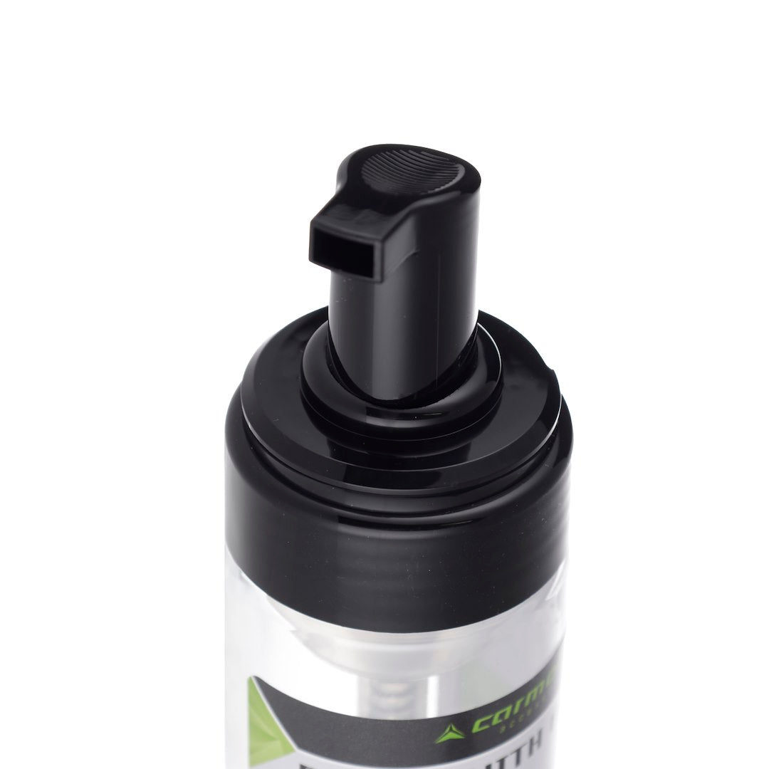 Flacone schiumogeno trasparente da 150 ml con pompa nera e tappo