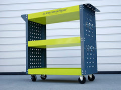 Carrello portautensili da officina con sponde laterali e ganci