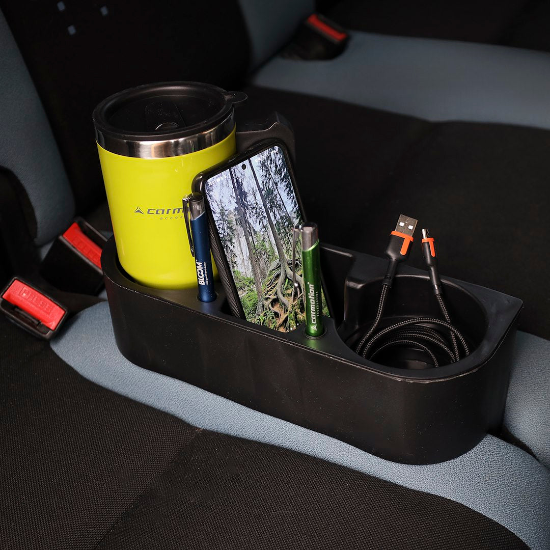 Portabicchieri nero con organizer per auto, con spazio per tazze e bottiglie