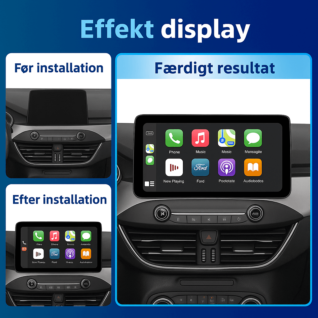 Ford Focus 19-22 - 12,3" Radio m. Apple CarPlay og Android Auto - Effekt display før og efter installation