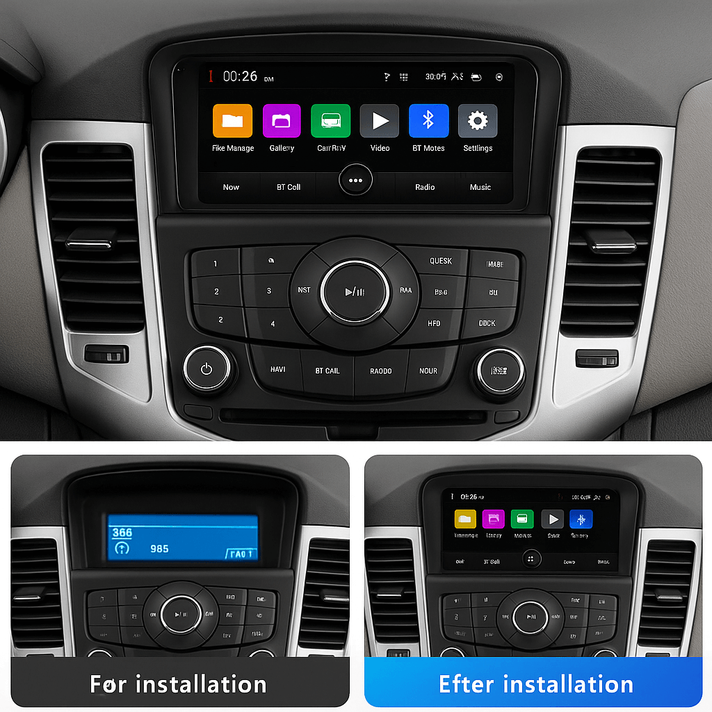 Chevrolet Cruze 09-14 - autoradio da 7" con Apple CarPlay e Android Auto, confronto installazione prima e dopo