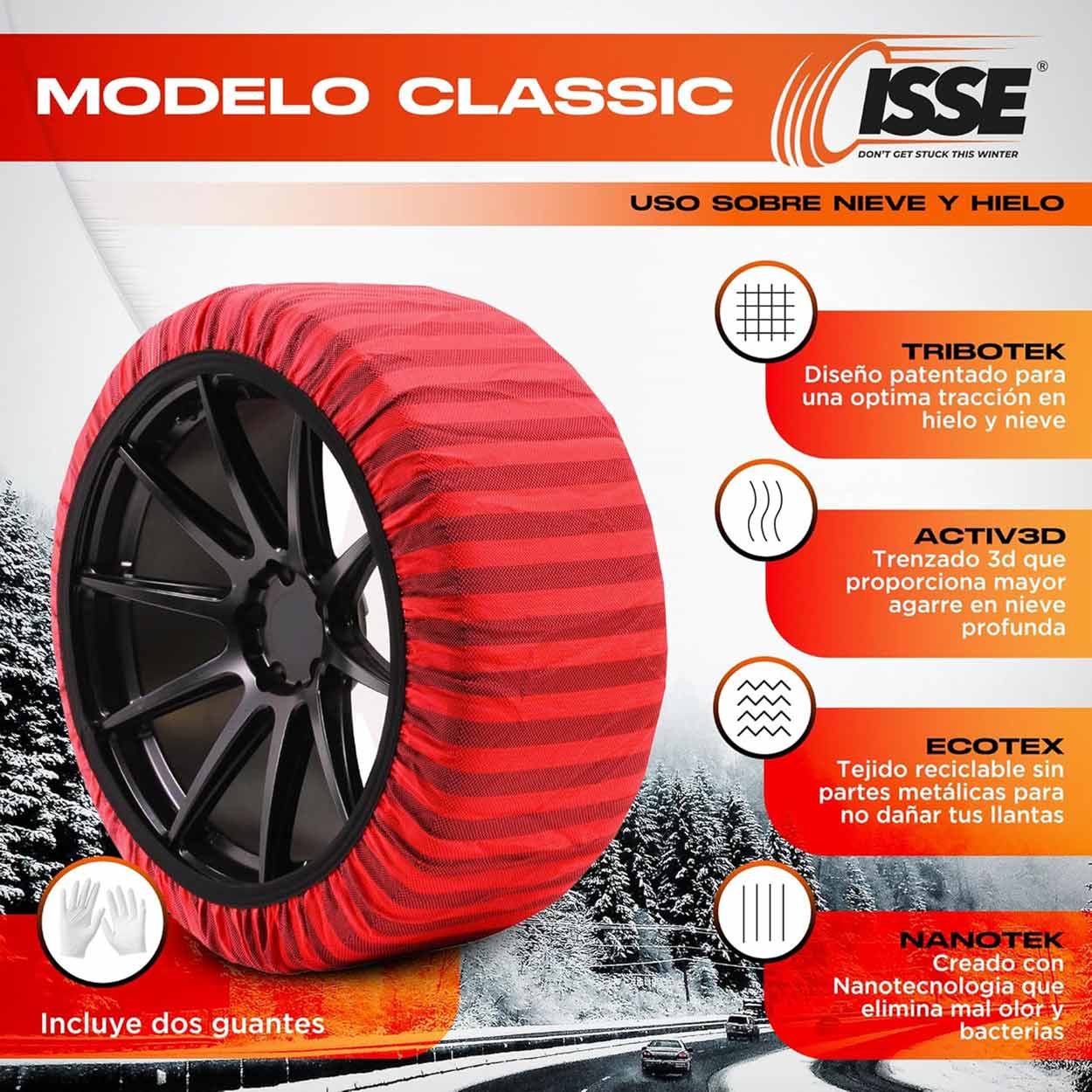 Catene da neve in tessuto Isse Classic per la guida invernale