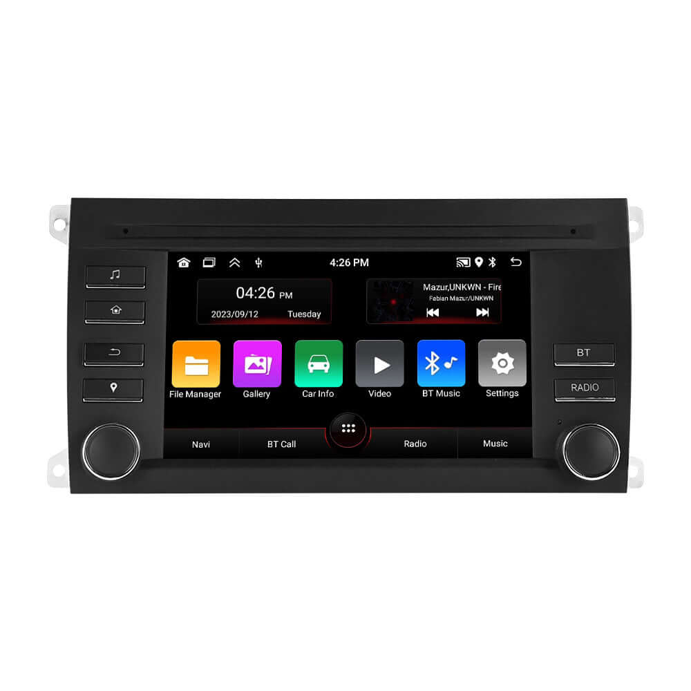Porsche Cayenne 02-10 – 7" Radio m. Apple CarPlay og Android Auto med touchscreen og knapper.