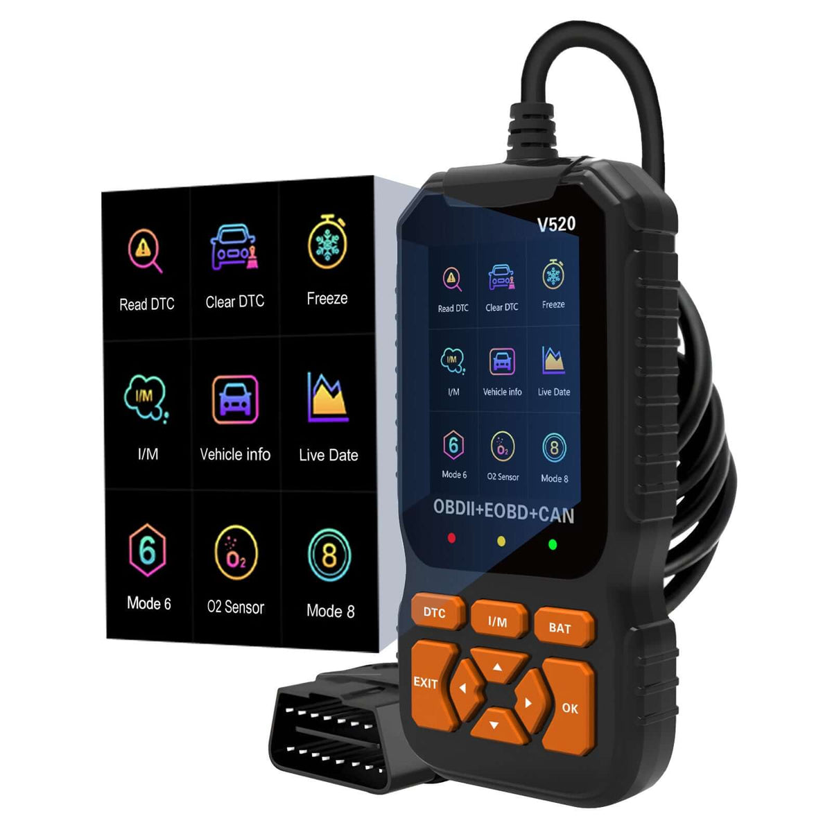 Lettore codici guasto OBD2 V520 – strumento diagnostico con dati in tempo reale e test I/M 