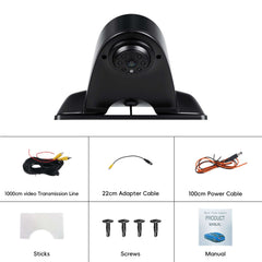 Achteruitrijcamera voor Mercedes Sprinter 2006–2018, inclusief installatiemateriaal zoals transmissiekabel, adapterkabel en handleiding.