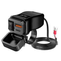Caricatore USB-C & USB QC3.0 per moto con interruttore 