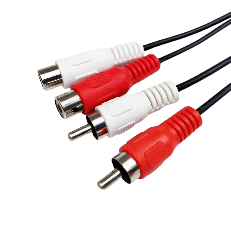 Cavo di prolunga RCA – 1 metro (rosso/bianco, maschio-femmina) con connettori rossi e bianchi, ideale per i collegamenti audio.