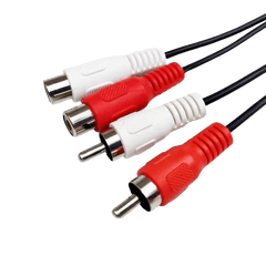 Cavo di prolunga RCA – 1 metro (rosso/bianco, maschio-femmina) con connettori rossi e bianchi, ideale per i collegamenti audio.